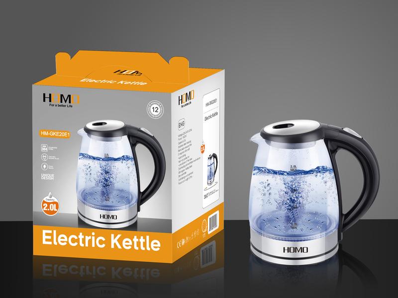 HOMO Electric Kettle 2.0L Glass | MODEL: HM-GKE20E1 |  220 - 240 V ~ Rated Voltage | 50/60 Hz Frequency