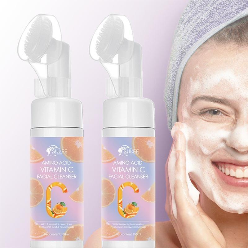 SUKEE Vitamin C BRIGHT FOAM CLEANSER Facial Cleansing Mousse Gentle Foam Vitamin e Deep Cleansing 150ML Non-irritating Oil Control Facial Cleanser for Men and Women All Skin Types Brush Hydrating Skincare Facial Wash Moisture Moisturize Siliconet Hydrate