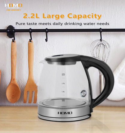 HOMO Electric Kettle 2.0L Glass | MODEL: HM-GKE20E1 |  220 - 240 V ~ Rated Voltage | 50/60 Hz Frequency